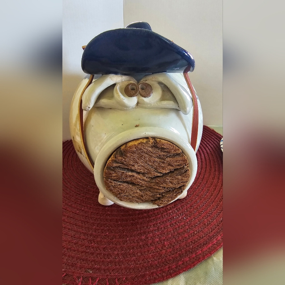 Ceramic Piggy Bank with Blue Hat